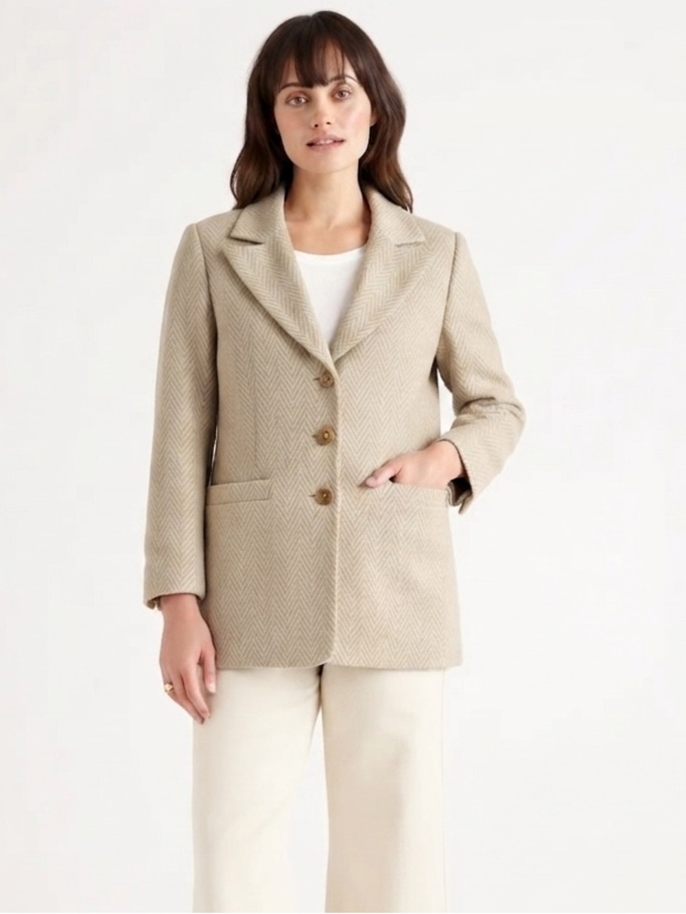 Vintage Escada By Margaretha Ley Wool Silk Zig Zag Blazer Jacket Ivory 42 Beige